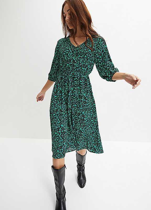 bonprix Printed V-Neck Midi Dress - Green Print - Size 18 on Productcaster.