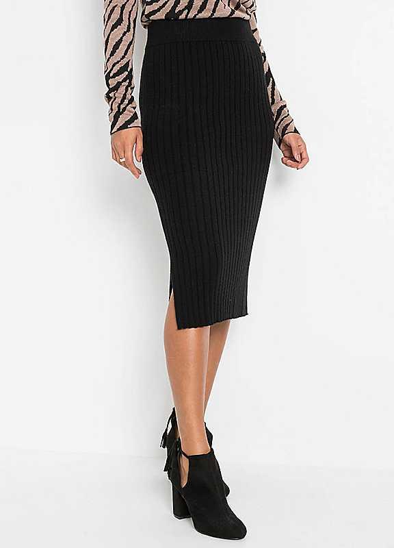 bonprix Ribbed Knit Skirt - Black - Size 18/20 on Productcaster.