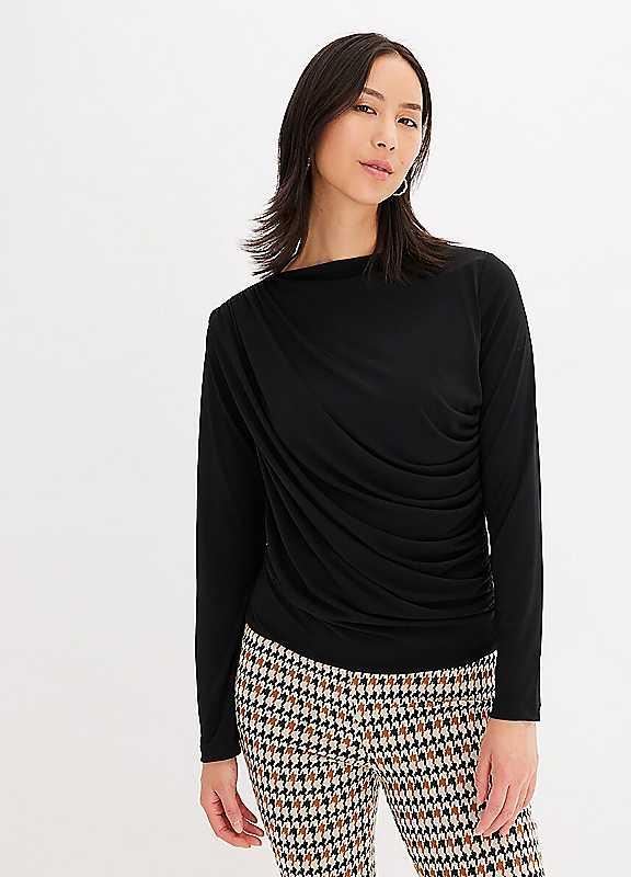 bonprix Ruched Jersey Top - Black - Size 18/20 on Productcaster.