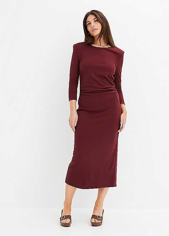 bonprix Ruched Midi Dress - Berry - Size 22/24 on Productcaster.