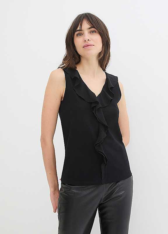 bonprix Ruffle Sleeveless Top - Black - Size 10/12 on Productcaster.