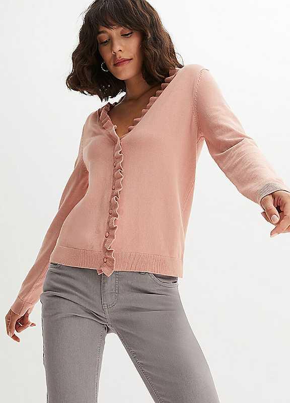 bonprix Ruffle Trim Cardigan - Dusky Pink - Size 10/12 on Productcaster.