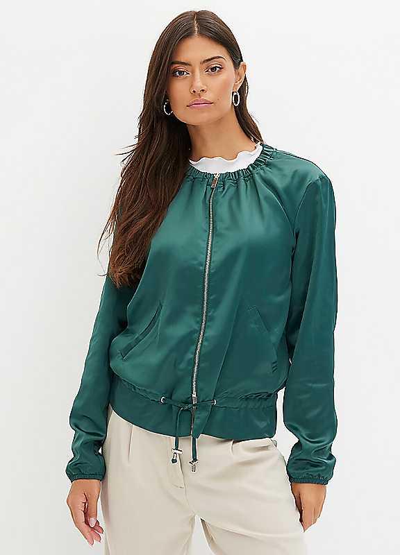 bonprix Satin Bomber Jacket - Green - Size 18 on Productcaster.