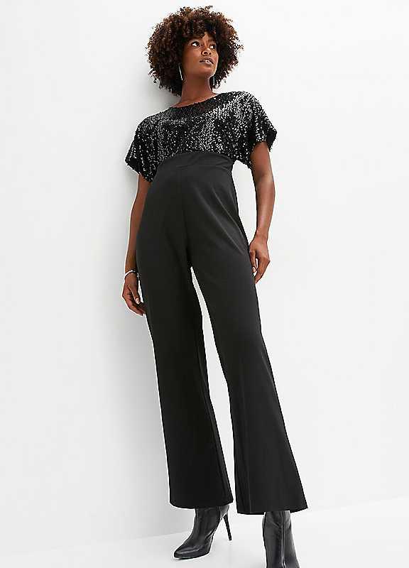 Plus Size bonprix Sequin Jumpsuit - Black - Size 14/16 on Productcaster.