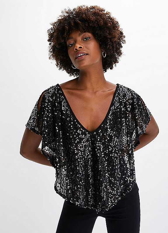 bonprix Sequin Party Top - Black - Size 6/8 on Productcaster.