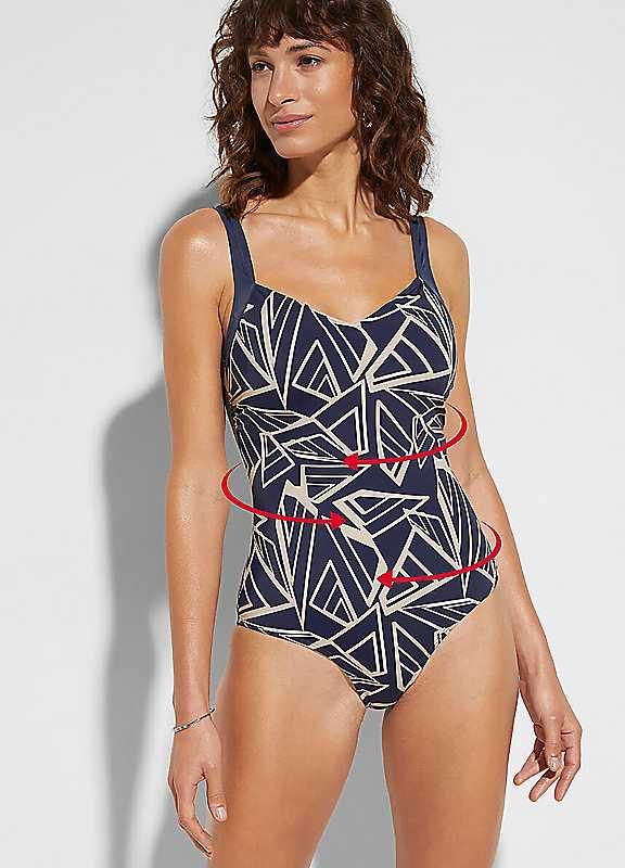 Plus Size bonprix Shaper Swimsuit - Navy Print - Size 24 on Productcaster.