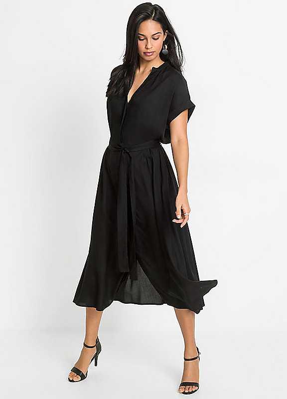 Plus Size bonprix Shirt Midi Dress - Black - Size 20 on Productcaster.