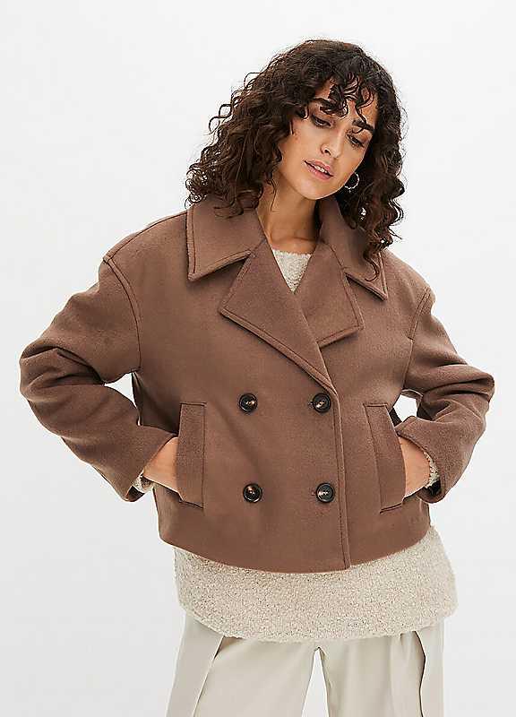 bonprix Short Reefer Coat - Brown - Size 26 on Productcaster.