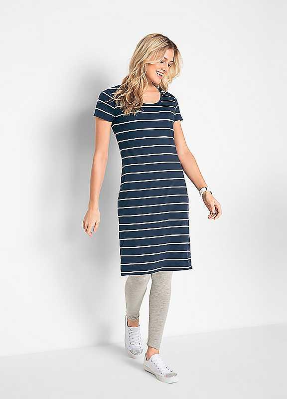 bonprix Short Sleeve Striped Dress - Navy Stripe - Size 6/8 on Productcaster.