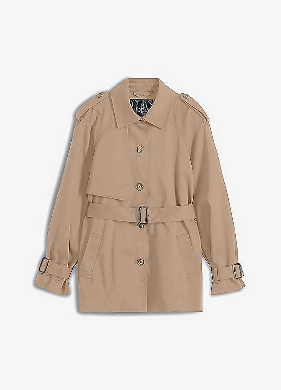 Plus Size bonprix Short Trench Coat - Coffee - Size 12 on Productcaster.