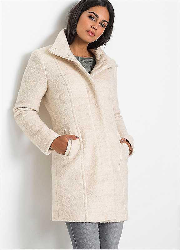 bonprix Short Wool Blend Coat - Ivory - Size 10 on Productcaster.