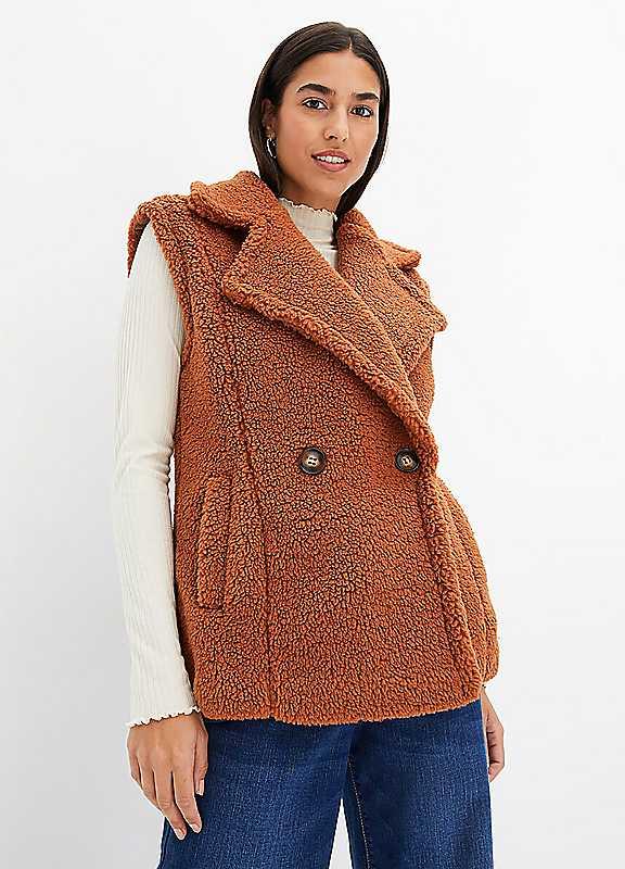 bonprix Sleeveless Fleece Gilet - Chestnut - Size 24 on Productcaster.