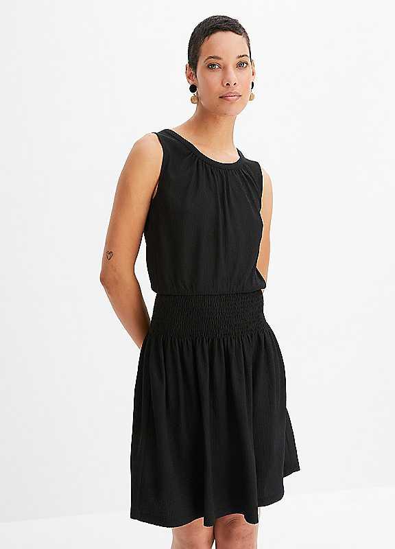 Plus Size bonprix Sleeveless Smocked Crepe Dress - Black - Size 22/24 on Productcaster.