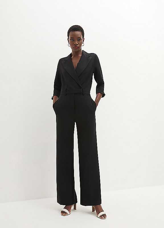 Plus Size bonprix Smart Flared Leg Jumpsuit - Black - Size 24/Short on Productcaster.