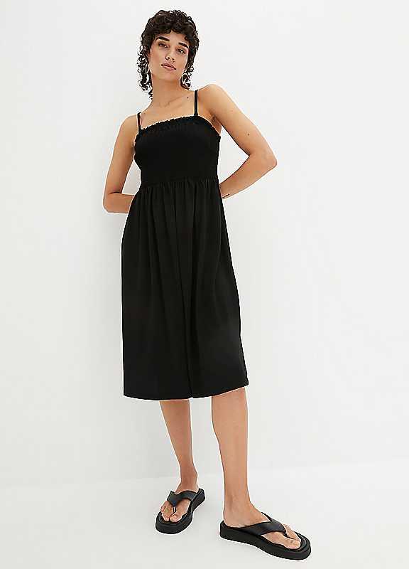 Plus Size bonprix Smocked Sun Dress - Black - Size 14/16 on Productcaster.