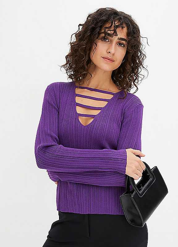 bonprix Strappy V-Neck Jumper - Violet - Size 22/24 on Productcaster.