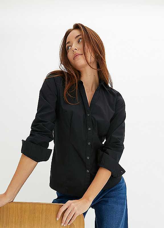 Plus Size bonprix Stretch Cotton Blouse - Black - Size 8 on Productcaster.