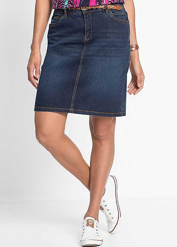 bonprix Stretch Denim Mini Skirt - Dark Blue Stone - Size 16 on Productcaster.