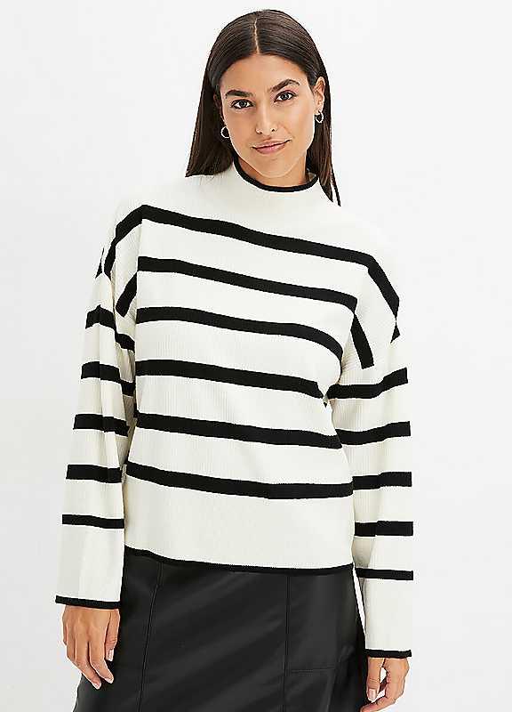 bonprix Stripe Oversized Jumper - Cream/Black - Size 14/16 on Productcaster.