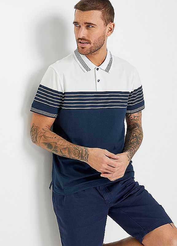 bonprix Striped Polo T-Shirt - Navy Stripe - Size 50/52 on Productcaster.