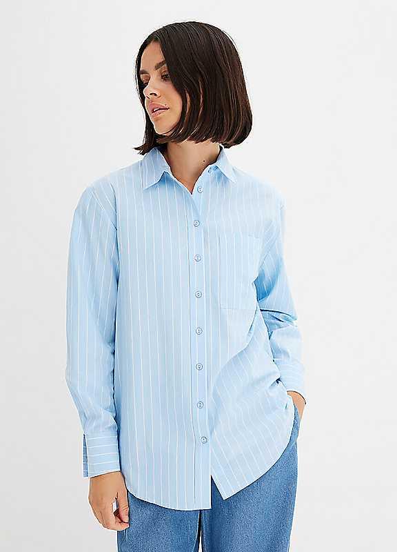 bonprix Stripy Cotton Blouse - Pale Blue - Size 22 on Productcaster.