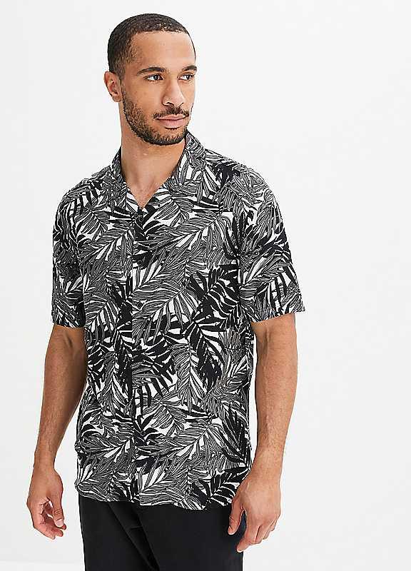 bonprix Tropical Print Short Sleeve Shirt - Black Floral - Size 17.5/18 on Productcaster.