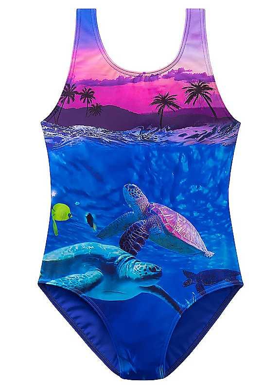 bonprix Turtle Print Swimsuit - Purple Print - Size 10Y/11Y on Productcaster.