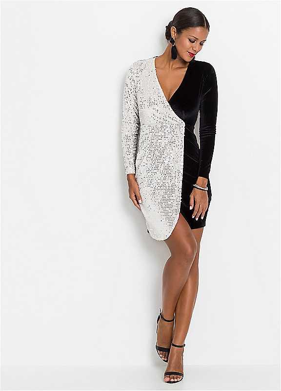 bonprix Two Tone Sequin Dress - Black/White - Size 14/16 on Productcaster.