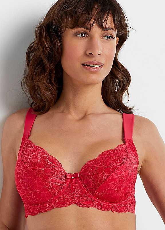 Plus Size bonprix Underwired Lace Bra - Pomegranate - Size 34DD on Productcaster.