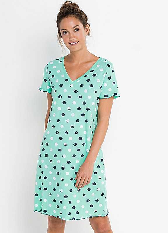 bonprix V-Neck Cotton Nightie - Mint Spot - Size 30/32 on Productcaster.