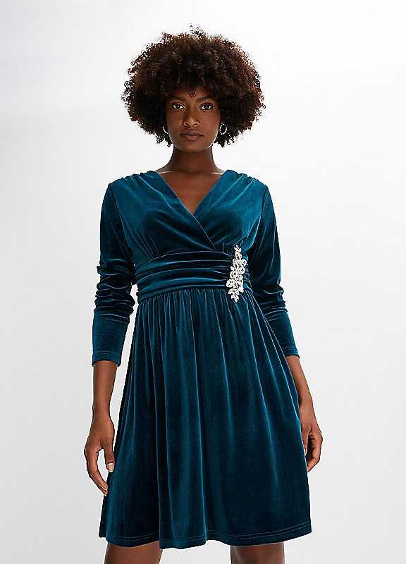 bonprix Velvet Party Dress - Petrol - Size 10/12 on Productcaster.