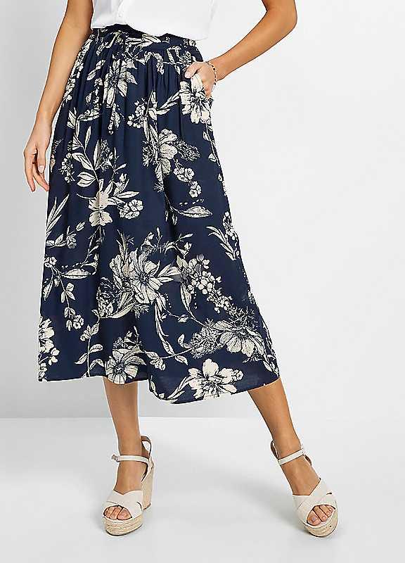 bonprix Viscose Maxi Skirt - Navy/Sand - Size 20 on Productcaster.