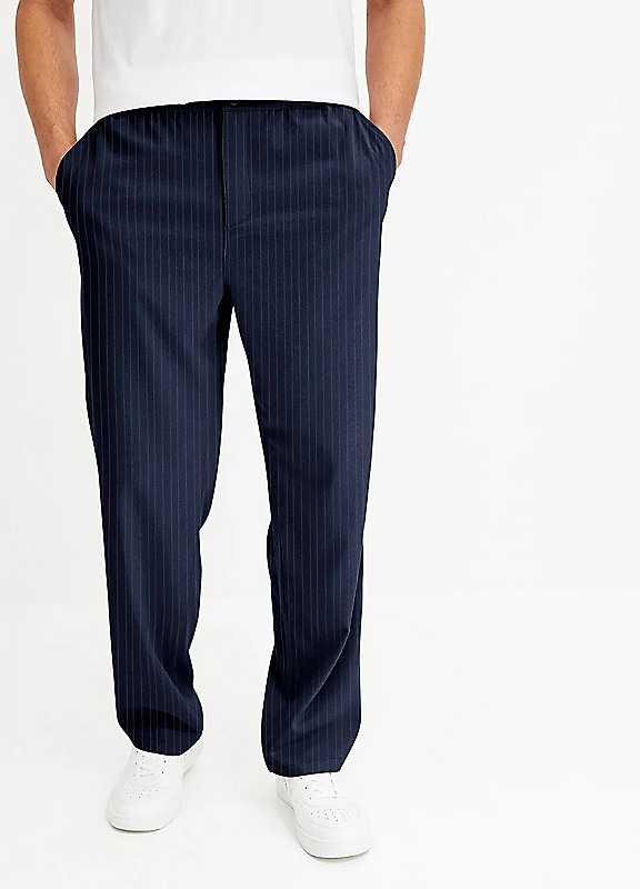 bonprix Wide Leg Cotton Trousers - Navy - Size 33R on Productcaster.