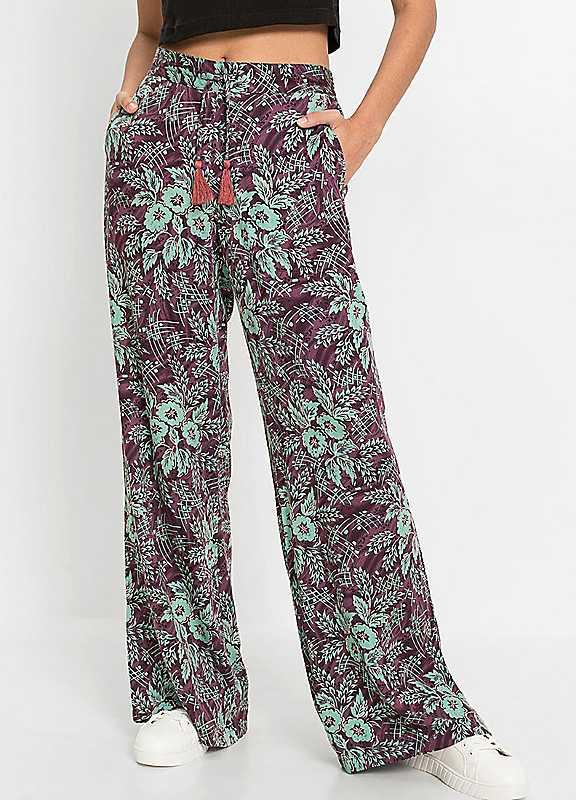 Plus Size bonprix Wide Leg Trousers - Berry/Sage - Size 12 on Productcaster.