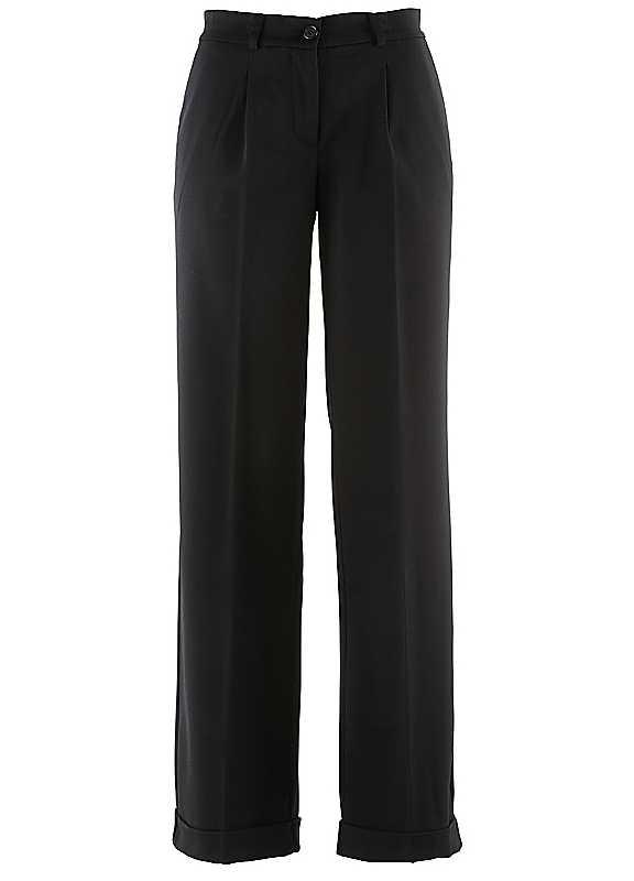 Plus Size bonprix Wide Leg Turn Up Trousers - Black - Size 26 on Productcaster.