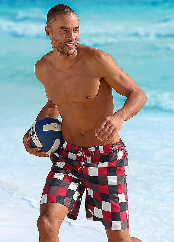 Buffalo Checked Swim Shorts - Red / Black Check - Size M on Productcaster.