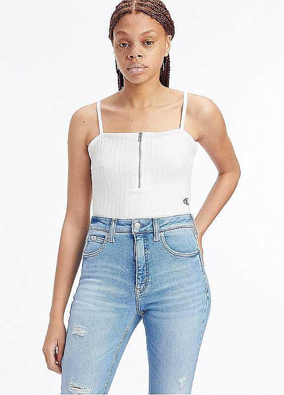 Calvin Klein Half Zip Bodysuit - White - Size M on Productcaster.