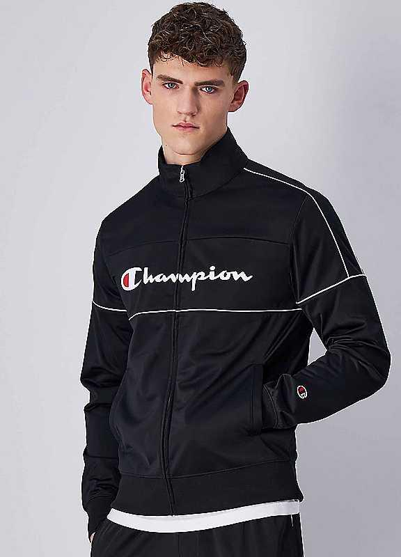 Champion Zipper Tracksuit - Black/White - Size S on Productcaster.