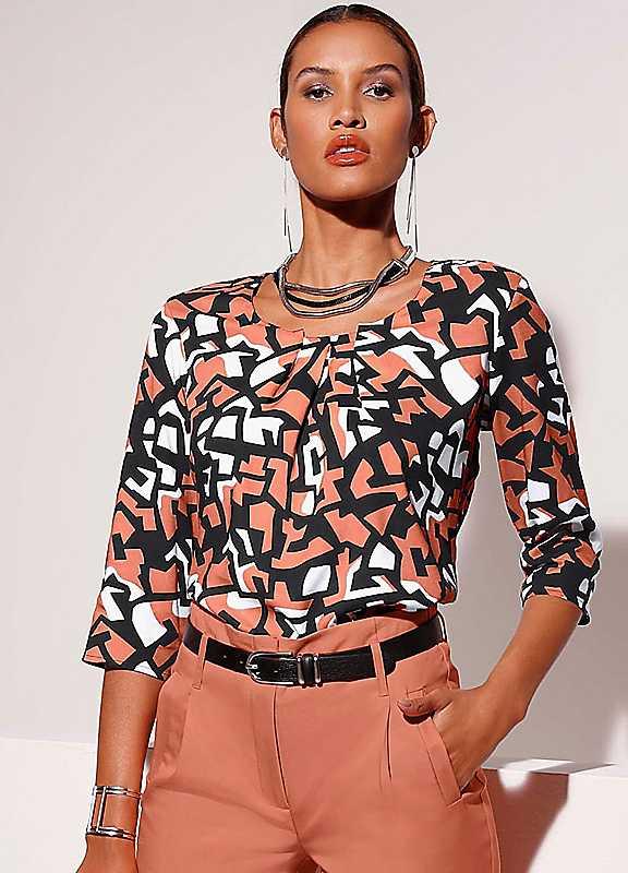 Creation L Print Blouse - Orange - Size 22 on Productcaster.