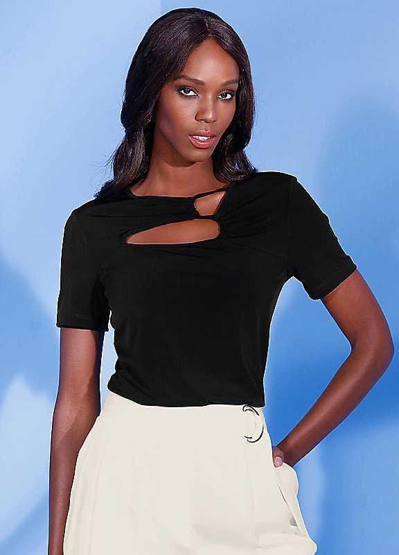 Plus Size Creation L Short-Sleeved Top - Black - Size 22 on Productcaster.