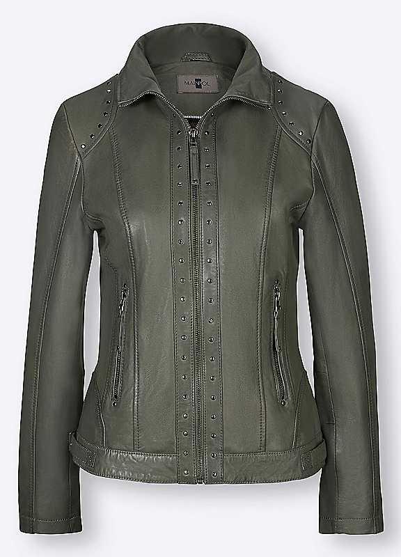 Plus Size Creation L Studded Leather Jacket - Khaki - Size 18 on Productcaster.