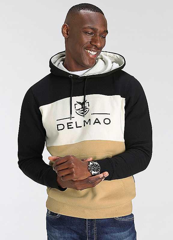 DELMAO Block Stripe Logo Print Hoodie - Black Multi - Size L on Productcaster.