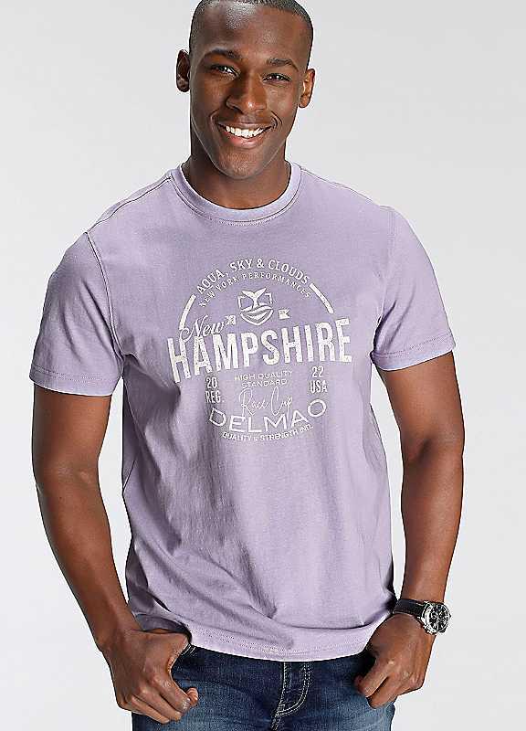 DELMAO Printed Crew Neck T-Shirt - Purple - Size 3XL on Productcaster.