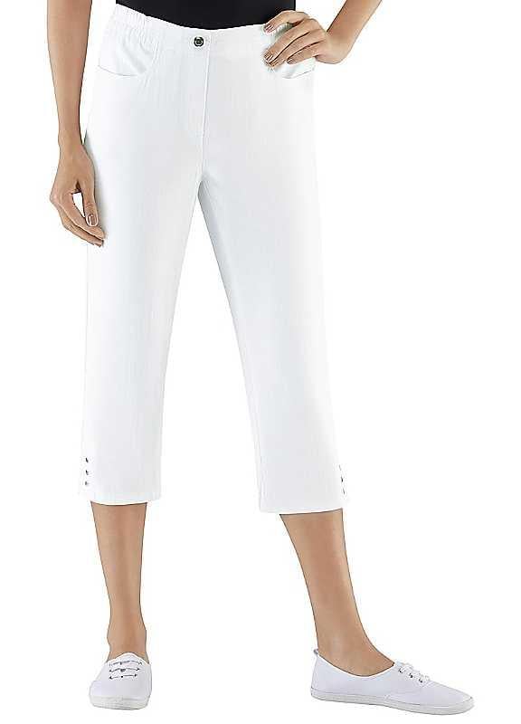 Plus Size Elasticated Cropped Jeans - White - Size 24P on Productcaster.