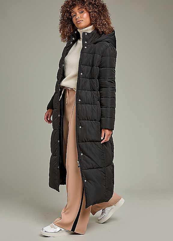 Freemans Black Longline Puffa Coat - Size 14 on Productcaster.