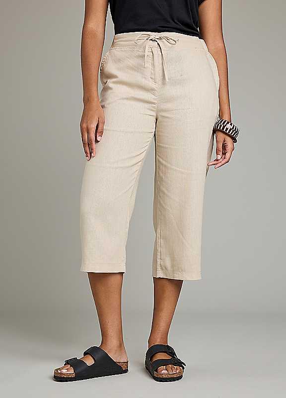 Freemans Stone Linen Crop Trousers - Size 12 on Productcaster.