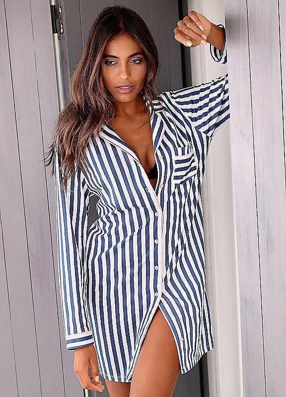 Plus Size H.I.S Stripe Nightshirt - Blue Stripe - Size 22/24 on Productcaster.