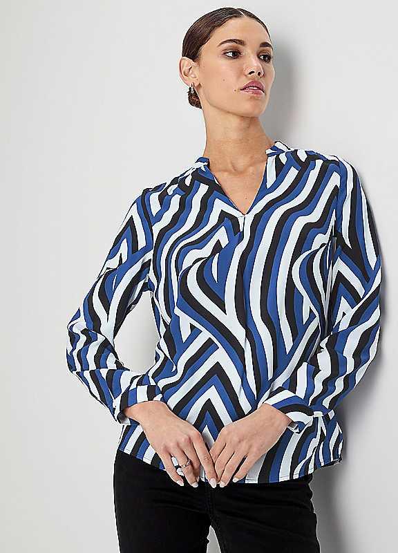 Hechter Paris Classic V-Neck Blouse - White/Blue - Size 10 on Productcaster.