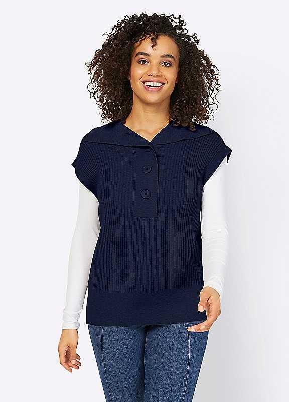 Heine Button Cap Sleeve Jumper - Navy - Size 18 on Productcaster.