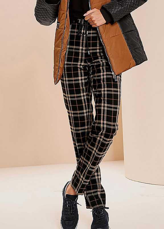 Heine Check Straight Leg Trousers - Black Check - Size 24 on Productcaster.